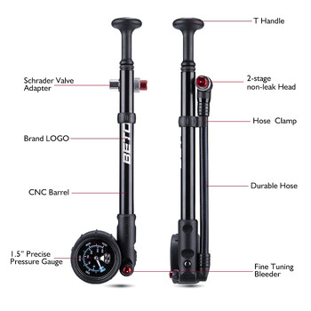 Beto Shock Pump MTB Fork / Rear Suspension Pump for Bicycle 400 PSI Hose Air Bicycle Χειροκίνητη αντλία με μανόμετρο φουσκωτού ποδηλάτου