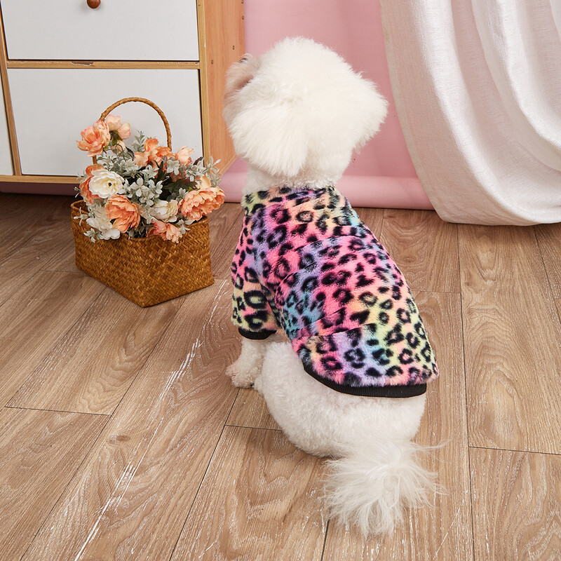 Odjeća za kućne ljubimce za pse, mačke, štene, majica bez rukava, šareni leopard, mutni kaput, trenirka, odjeća za pse za male srednje pse za jesen i zimu