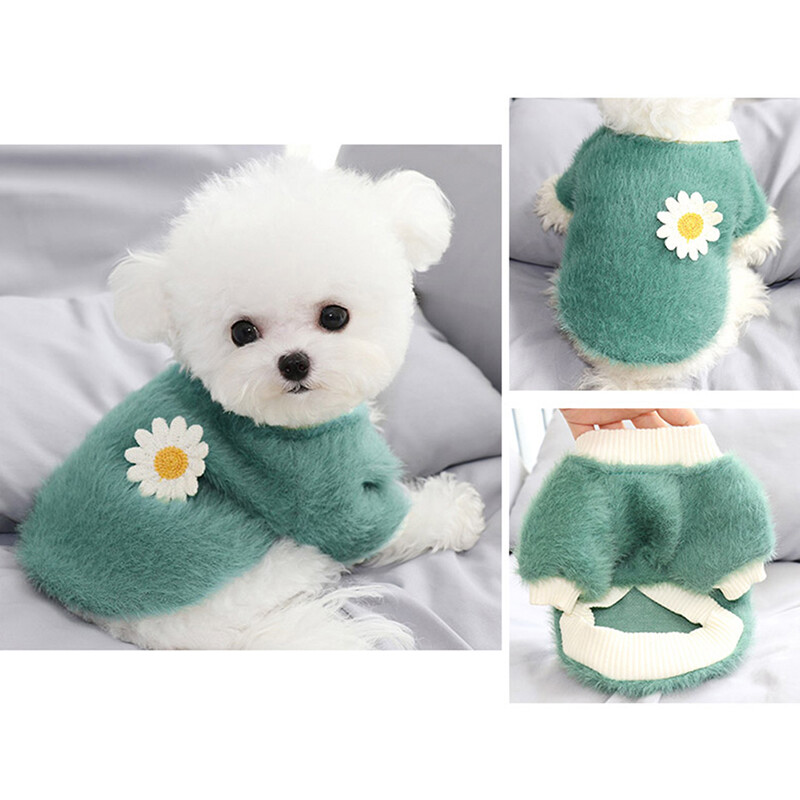 Suņu džemperis ar ziediem ziemas silts vienkrāsains plīša mājdzīvnieku džemperis maziem un vidējiem suņiem Dzeltens takšu kucēnu apģērbs Suņu piederumi