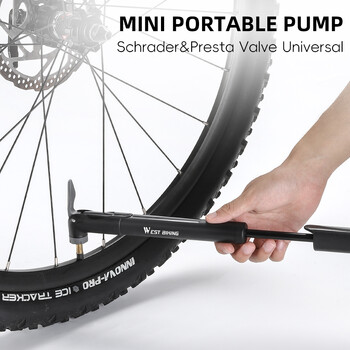 WEST BIKING Mini Bicycle Pump 120PSI Portable Schrader/Presta Valve Pump Bike Tire Inflator Hand Inflator MTB Road Bike Αξεσουάρ