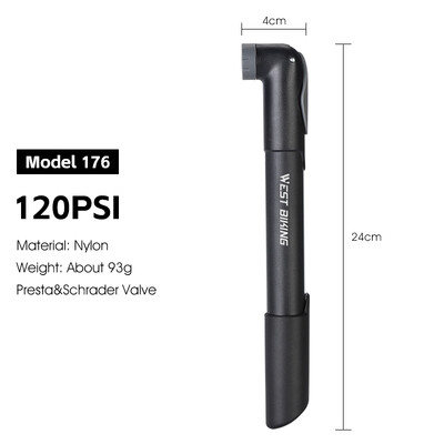 WEST BIKING Mini pompă pentru bicicletă 120PSI portabilă Schrader/Supapă Presta Pompă de aer pentru anvelope pentru bicicletă Umflator manual MTB Accesorii pentru bicicletă de drum
