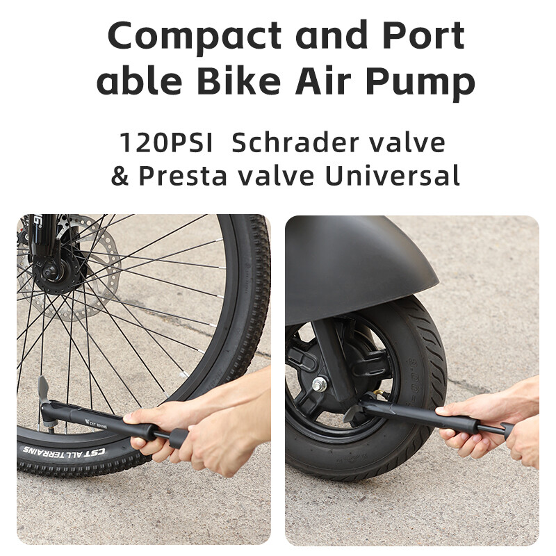 WEST BIKING Mini pompă pentru bicicletă 120PSI portabilă Schrader/Supapă Presta Pompă de aer pentru anvelope pentru bicicletă Umflator manual MTB Accesorii pentru bicicletă de drum