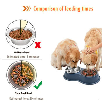 3 в 1 Тройна купа за кучета Подвижна купа за домашни любимци от неръждаема стомана По-бавна купа за храна против задушаване Храна за вода Хранилка за кучета Аксесоари за котки
