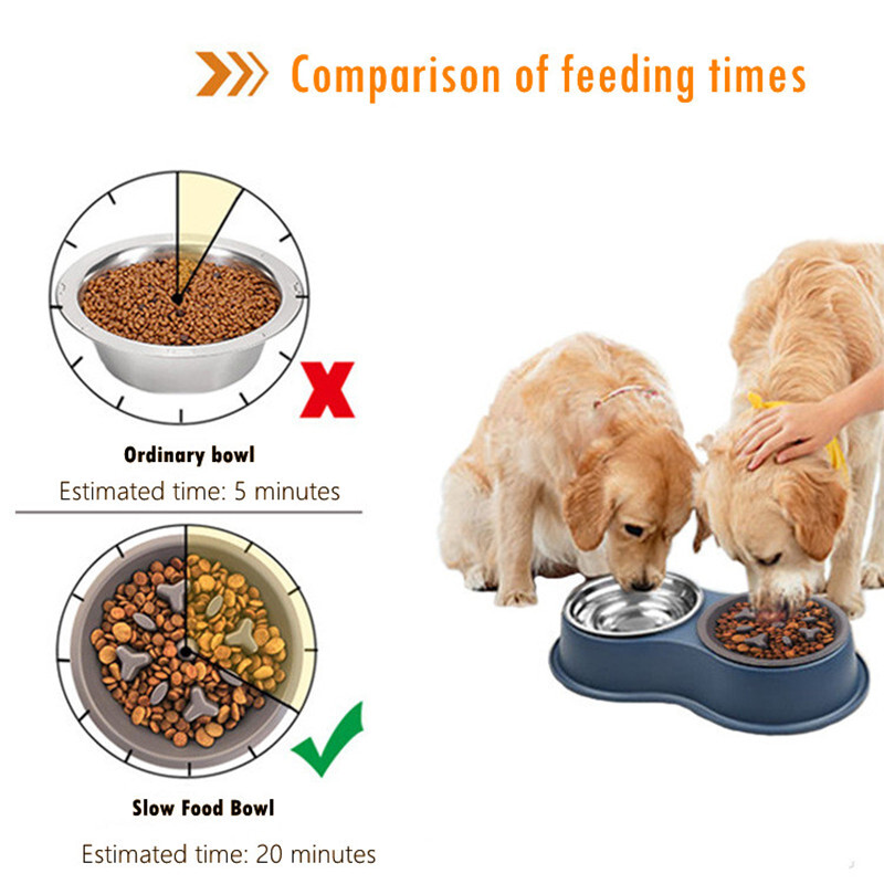 3 u 1 trostruka zdjelica za pse, uklonjiva posuda za hranu od nehrđajućeg čelika za kućne ljubimce, sporija zdjela za hranu protiv gušenja, hrana, voda, hranilica za pse, dodaci za mačke