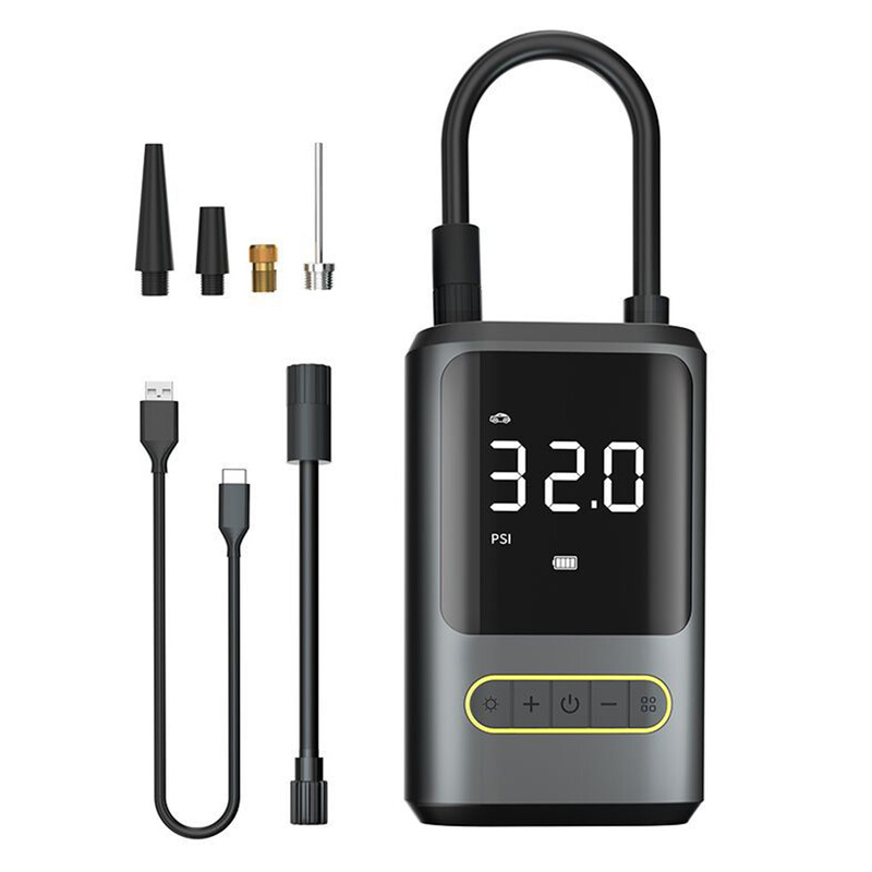 Pārnēsājams elektriskais sūkņa piepūšējs Daudzfunkcionāls bezvadu gaisa sūknis C tipa USB uzlādējams 4000 mAh akumulators motocikla automašīnai