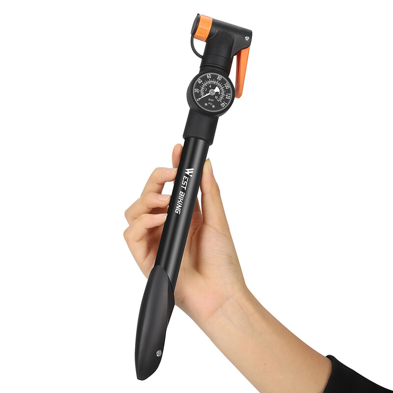 Daudzfunkcionāls rokas sūknis, alumīnija sakausējums, rokas riepu gaisa piepūšana, 360 grādos rotējoša galviņa 120 PSI riepu piepūšanas ierīce, riteņbraukšanas piederumi