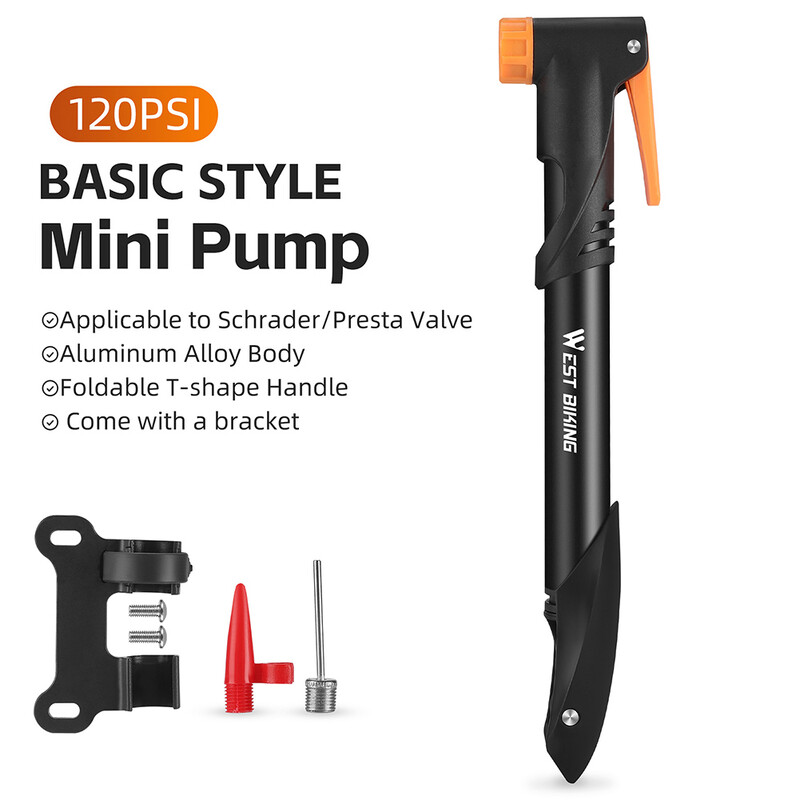 Daudzfunkcionāls rokas sūknis, alumīnija sakausējums, rokas riepu gaisa piepūšana, 360 grādos rotējoša galviņa 120 PSI riepu piepūšanas ierīce, riteņbraukšanas piederumi