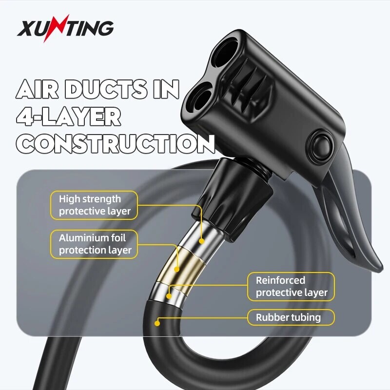 Xunting Bike Floor Pump MAX 130PSI jaudīgs un ergonomisks piepūšējs šosejas un MTB velosipēdiem - saderīgs ar Schrader un Presta Valve