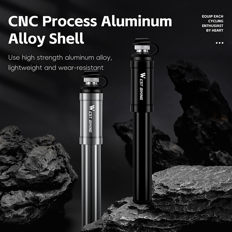 WEST BIKING pārnēsājamais velosipēda sūknis 130 PSI augstspiediena ar šļūteni Presta Schrader Valve alumīnija sakausējuma MTB šosejas velosipēdu riepu sūknis