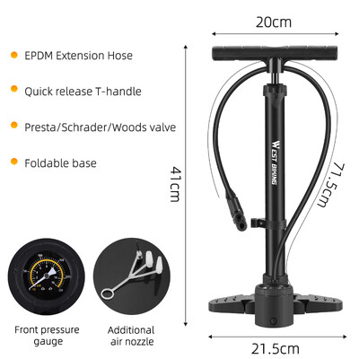 WEST BIKING 230 PSI augstspiediena velosipēda sūknis salokāms viegls MTB šosejas velosipēda sūknis alumīnija sakausējuma riepu piepūšanas rīks riteņbraukšanai