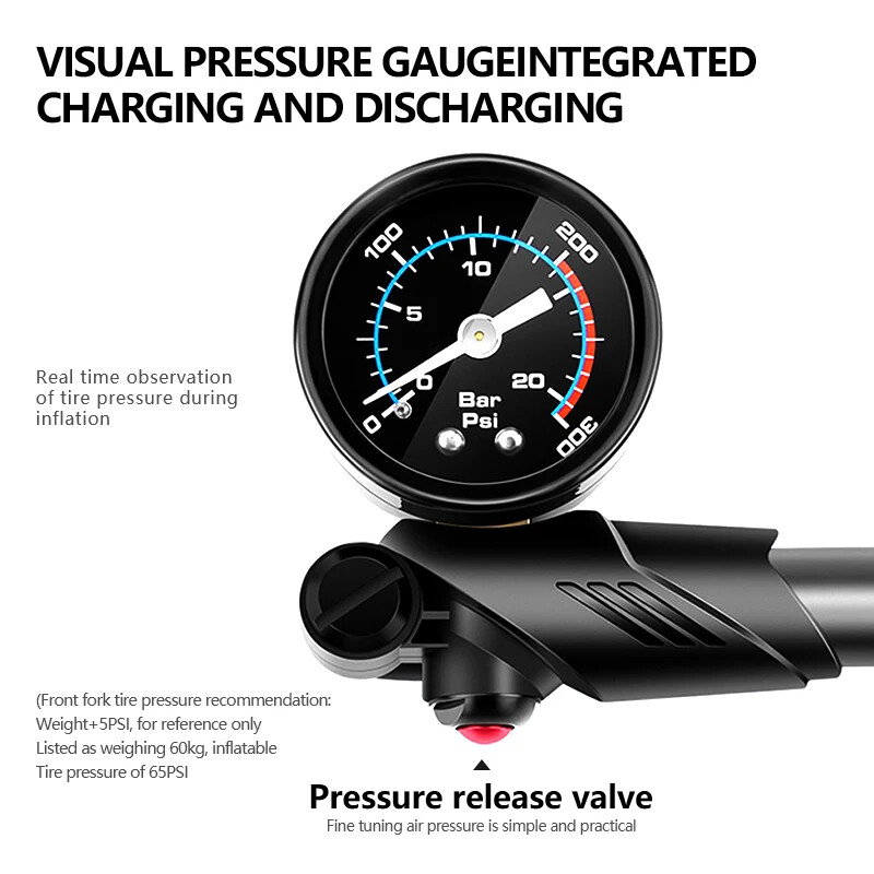 TANKE-Prijenosna zračna pumpa za bicikl, 300 psi visokog tlaka s manometrom, za amortizer stražnjeg ovjesa vilice, kotač pumpe za brdski bicikl