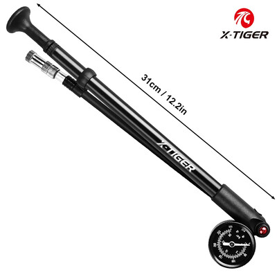 X-TIGER pārnēsājams velosipēda gaisa sūknis augstspiediena gaisa sūknis šosejas velosipēda kalnu velosipēdam, trieciena gaisa sūknis, 300 psi ar spiediena mērītāju