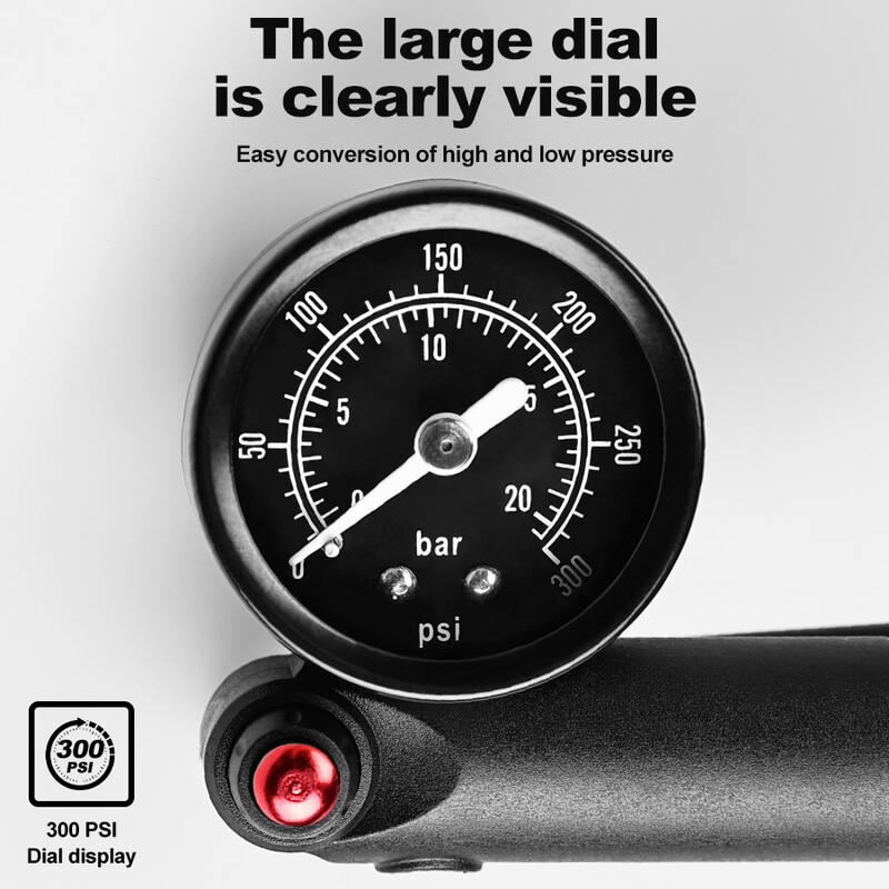 X-TIGER pārnēsājams velosipēda gaisa sūknis augstspiediena gaisa sūknis šosejas velosipēda kalnu velosipēdam, trieciena gaisa sūknis, 300 psi ar spiediena mērītāju