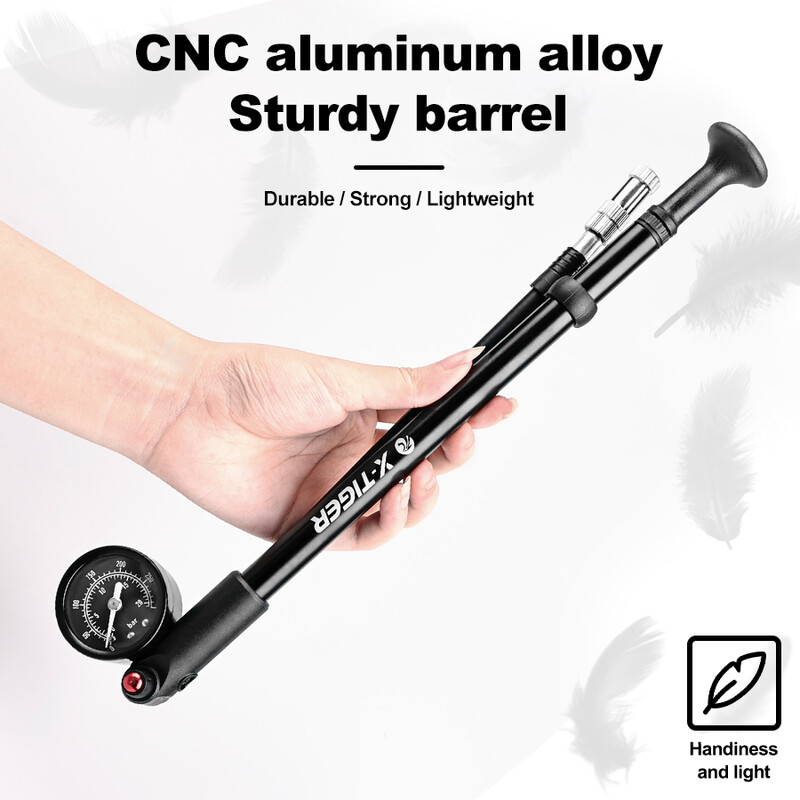 X-TIGER pārnēsājams velosipēda gaisa sūknis augstspiediena gaisa sūknis šosejas velosipēda kalnu velosipēdam, trieciena gaisa sūknis, 300 psi ar spiediena mērītāju