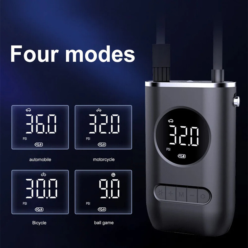 Bezvadu pārnēsājams gaisa sūknis 150 PSI mini riepu piepūtējs ar uzlādējamu akumulatoru ārkārtas lietošanai automašīnās, motociklos un velosipēdos