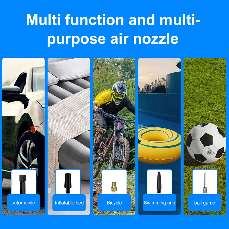 Bezvadu pārnēsājams gaisa sūknis 150 PSI mini riepu piepūtējs ar uzlādējamu akumulatoru ārkārtas lietošanai automašīnās, motociklos un velosipēdos