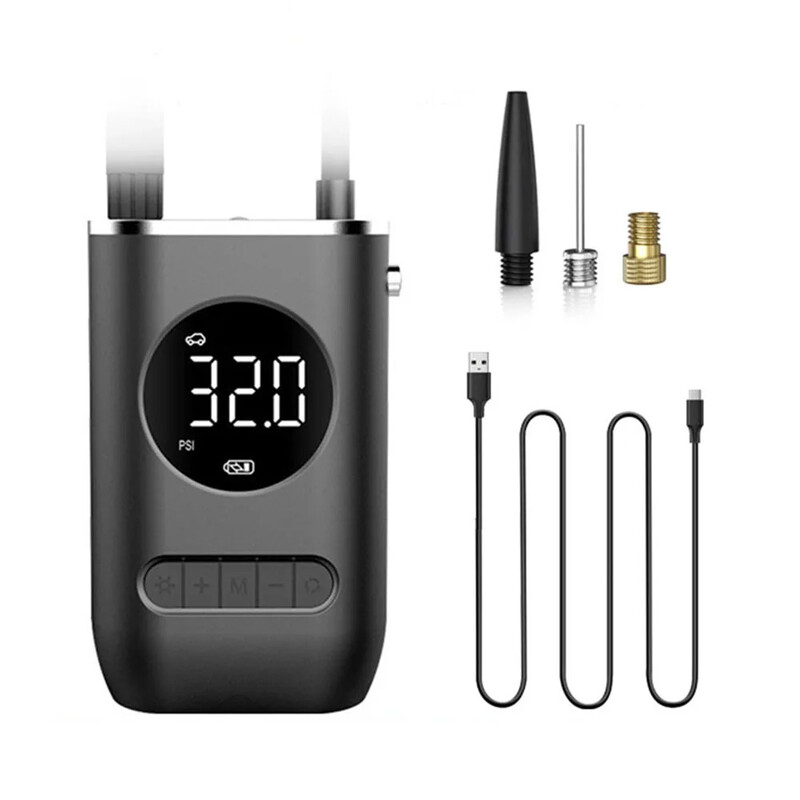 Bezvadu pārnēsājams gaisa sūknis 150 PSI mini riepu piepūtējs ar uzlādējamu akumulatoru ārkārtas lietošanai automašīnās, motociklos un velosipēdos