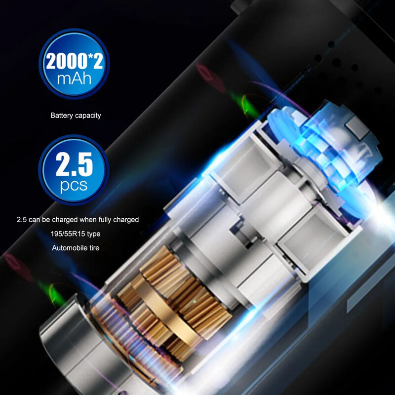 Bezvadu pārnēsājams gaisa sūknis 150 PSI mini riepu piepūtējs ar uzlādējamu akumulatoru ārkārtas lietošanai automašīnās, motociklos un velosipēdos