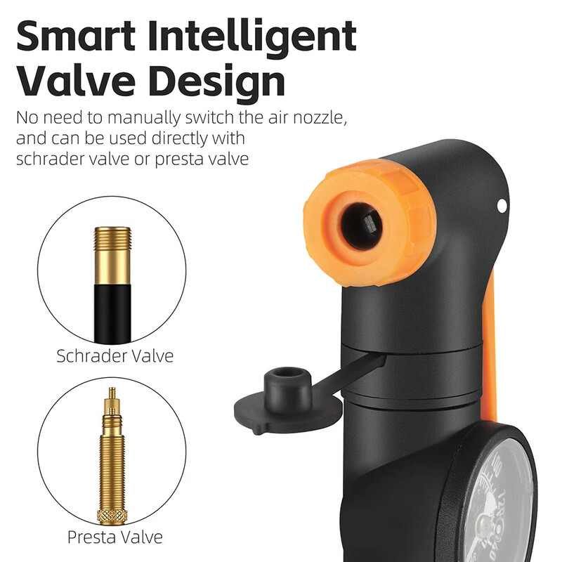 Daudzfunkcionāls rokas sūknis ar mērierīces rokas riepas gaisa piepūšanu, 360 grādos rotējošs galvas pārnēsājams velosipēda sūknis, kas paredzēts velosipēdu basketbolam