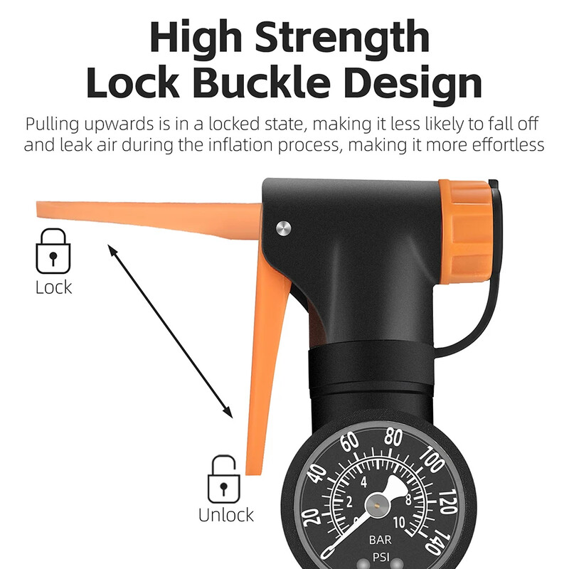 Daudzfunkcionāls rokas sūknis ar mērierīces rokas riepas gaisa piepūšanu, 360 grādos rotējošs galvas pārnēsājams velosipēda sūknis, kas paredzēts velosipēdu basketbolam