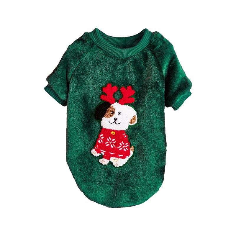W42 Blagdanska nova odjeća za kućne ljubimce crveno zelena atmosfera Božićni print topli pudl pomeranski runo