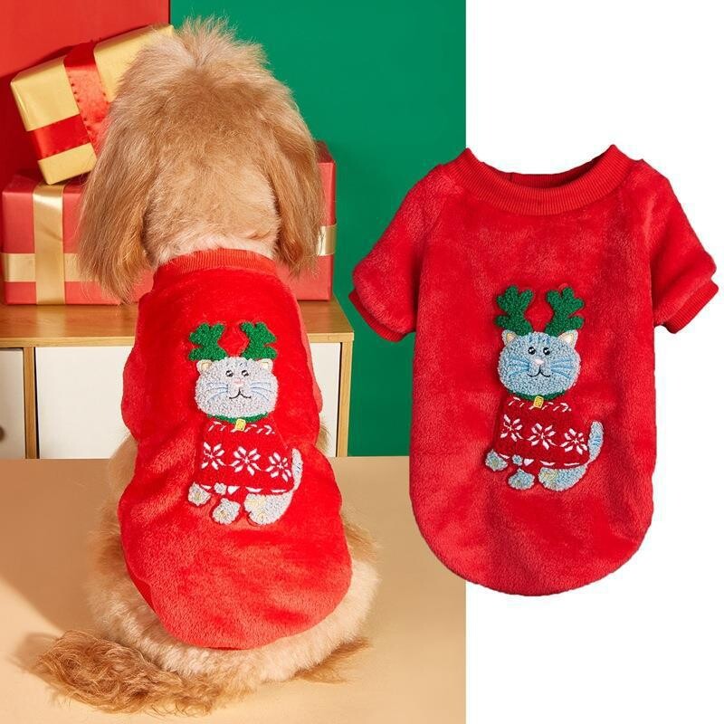 W42 Blagdanska nova odjeća za kućne ljubimce crveno zelena atmosfera Božićni print topli pudl pomeranski runo
