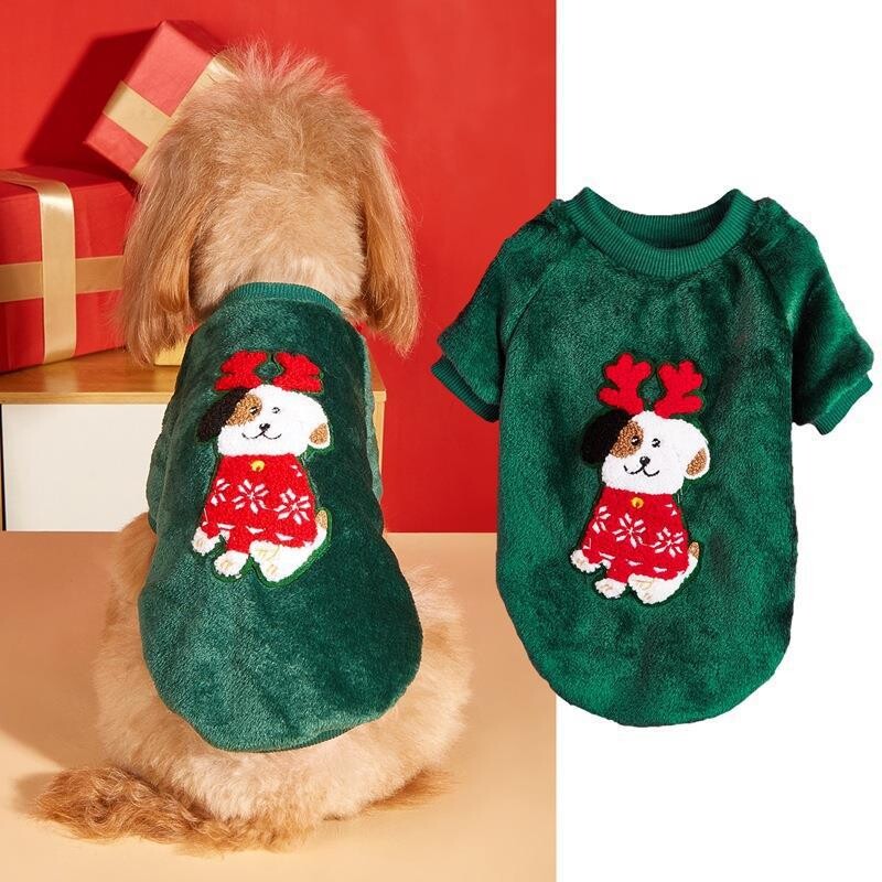 W42 Blagdanska nova odjeća za kućne ljubimce crveno zelena atmosfera Božićni print topli pudl pomeranski runo