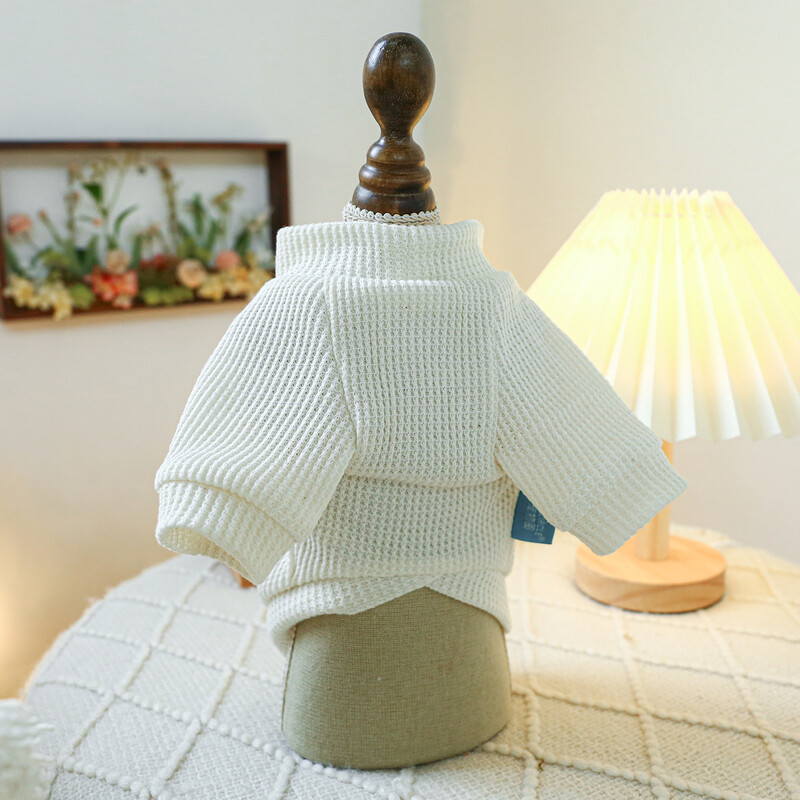 1PC Облекло за домашни любимци Пролетен и есенен бял пуловер Еластични качулки с динозаври, подходящи за малки и средни кучета