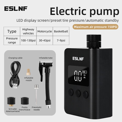 ESLNF velosipēda sūknis pārnēsājams mini elektrisks gaisa sūknis 150PSI riepu piepūšanas mašīnas motocikla motocikla velosipēda sūknis ar LCD displeju