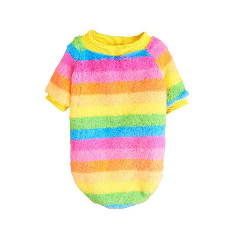 W9 Tiešās pārdošanas rudens un ziemas suņu silts apģērbs apaļa apkakle abām kājām krāsaini svītraina plus samta mīksta mājdzīvnieku vilna