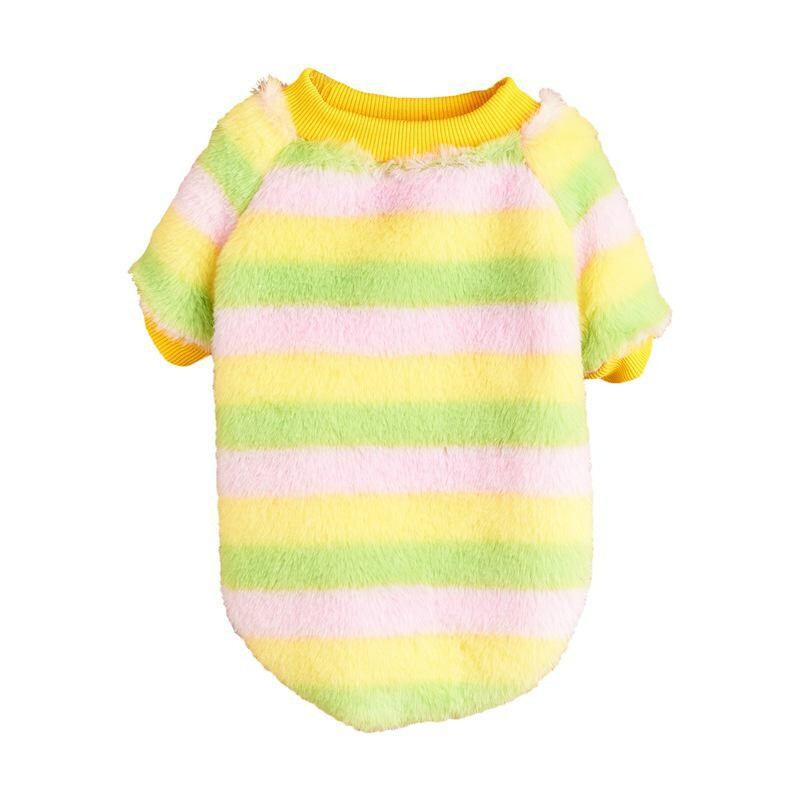W9 Tiešās pārdošanas rudens un ziemas suņu silts apģērbs apaļa apkakle abām kājām krāsaini svītraina plus samta mīksta mājdzīvnieku vilna