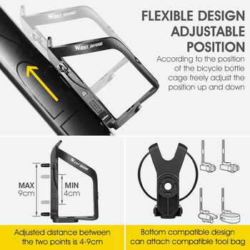 WEST BIKING Θήκη για μπουκάλια νερού ποδηλάτου με μοχλούς ελαστικών Στήριγμα ποδηλασίας Botter MTB Road Bike Bottle Bottle Cycle Accessories
