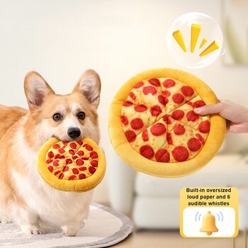 Плюшена играчка за куче Donut Pizza Shape Pet Squeaky Toys for Small Large Dogs Cleaning Teeth Puppy Chew Sound Toy Зоотовары