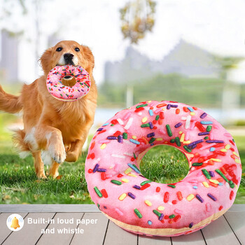 Плюшена играчка за куче Donut Pizza Shape Pet Squeaky Toys for Small Large Dogs Cleaning Teeth Puppy Chew Sound Toy Зоотовары