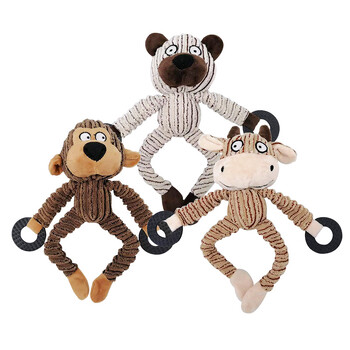 Забавна играчка за домашни любимци Monkey Shape Corduroy Chew Toy For Dogs Puppy Squeaker Squeaky Plush Bone Molar Dog Toy Обучение на домашни любимци Аксесоари за кучета