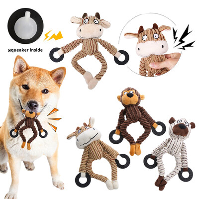 Забавна играчка за домашни любимци Monkey Shape Corduroy Chew Toy For Dogs Puppy Squeaker Squeaky Plush Bone Molar Dog Toy Обучение на домашни любимци Аксесоари за кучета