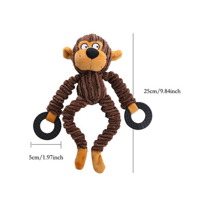 Забавна играчка за домашни любимци Monkey Shape Corduroy Chew Toy For Dogs Puppy Squeaker Squeaky Plush Bone Molar Dog Toy Обучение на домашни любимци Аксесоари за кучета