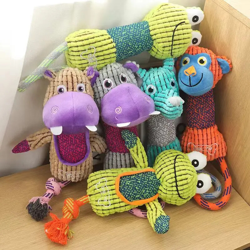 Mājdzīvnieku suņu tīrīšanas zobi Čīkstoši interaktīvi multfilmas Dzīvnieks Jauki formas suņu košļājamā rotaļlieta Mājdzīvnieku apmācības produkti Kucēnu plīša virves rotaļlieta