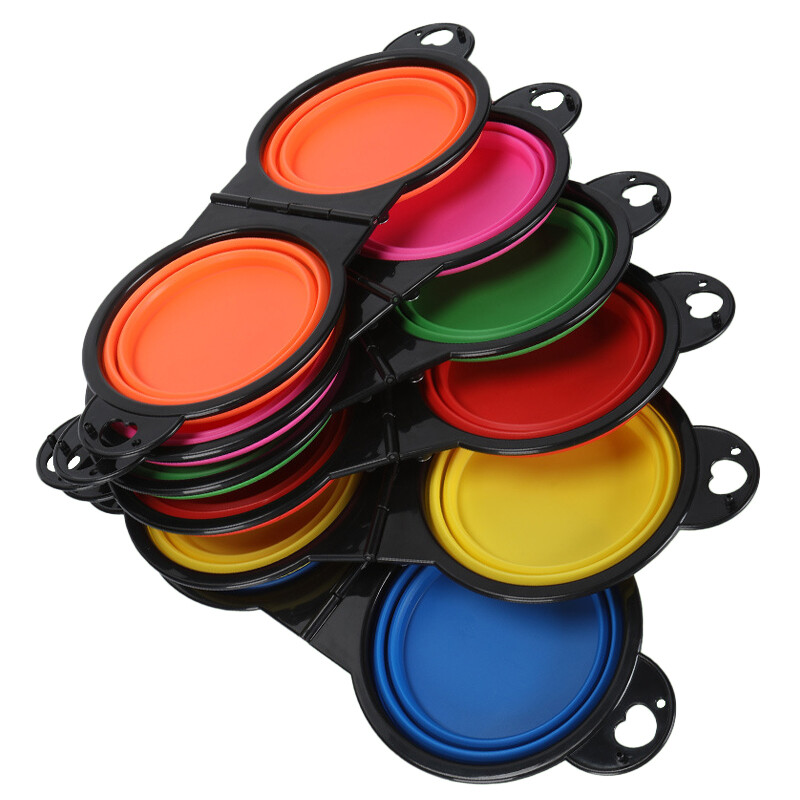 Salokāms pārnēsājams suns mājdzīvnieks salokāms silikons 2 vienā bļoda āra ceļojumu kucēnu barības trauks padeves trauks dzeramā ūdens paplāte