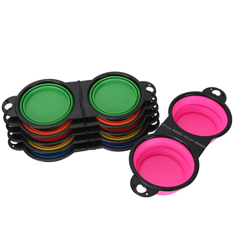 Salokāms pārnēsājams suns mājdzīvnieks salokāms silikons 2 vienā bļoda āra ceļojumu kucēnu barības trauks padeves trauks dzeramā ūdens paplāte