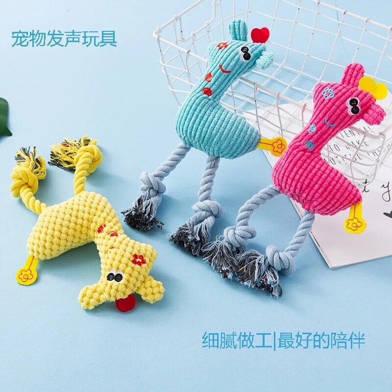 1 gabals suņa mājdzīvnieka kokvilnas virves plīša skaņas rotaļlieta, divi flaneļa briežu veidi