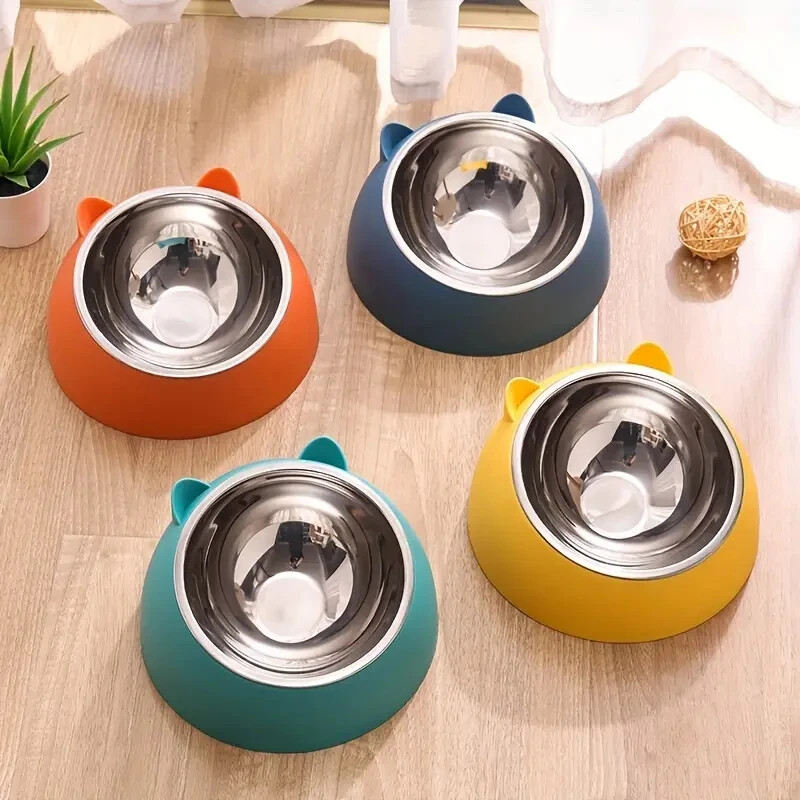 Kućni ljubimac ukošena posuda za pse od nehrđajućeg čelika za zaštitu vrata zdjela za hranjenje vode za hranjenje mačke zdjela za mačke plastična zdjela dva u jedan, jedna dvostruka posuda