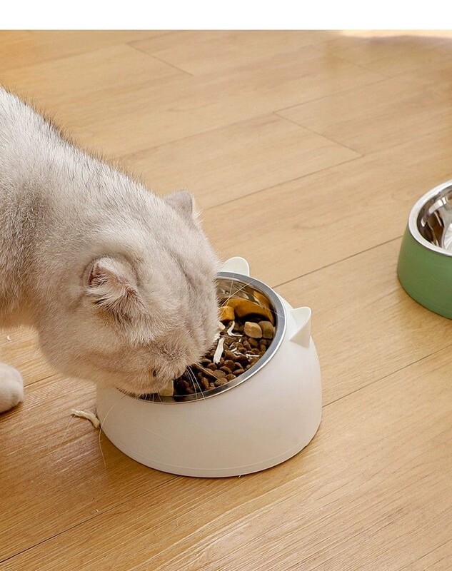 Nerūsējošā tērauda kaķu bļoda, suņu bļoda, dzemdes kakla aizsardzības kaķa bļoda, lolojumdzīvnieku barības bļoda ar slīpu muti