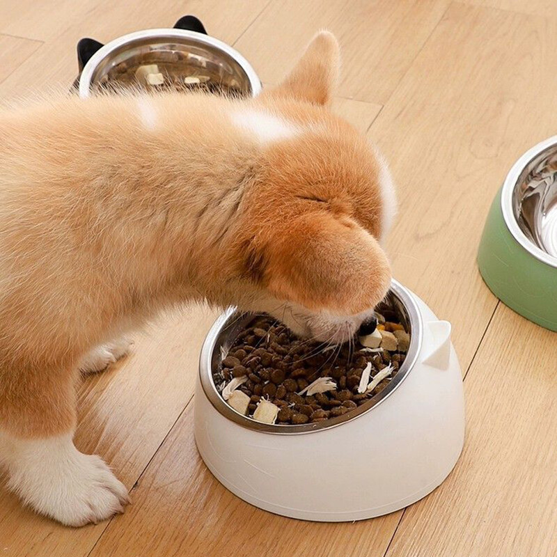 Nerūsējošā tērauda kaķu bļoda, suņu bļoda, dzemdes kakla aizsardzības kaķa bļoda, lolojumdzīvnieku barības bļoda ar slīpu muti