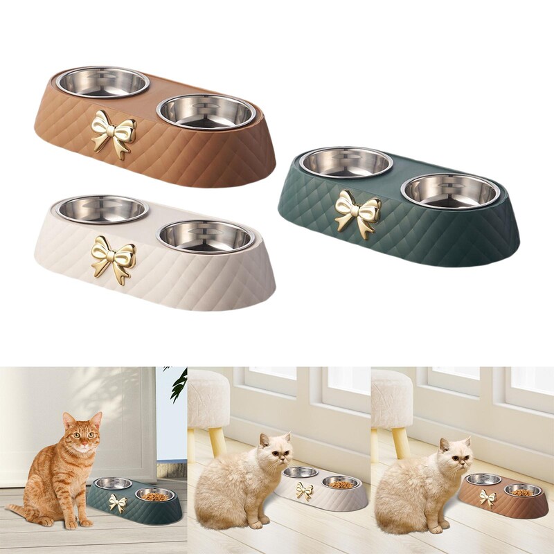 Dvostruke zdjele za pse, mačke, zdjele za kućne ljubimce od nehrđajućeg čelika, veličina 34x17,5x6,5 cm.