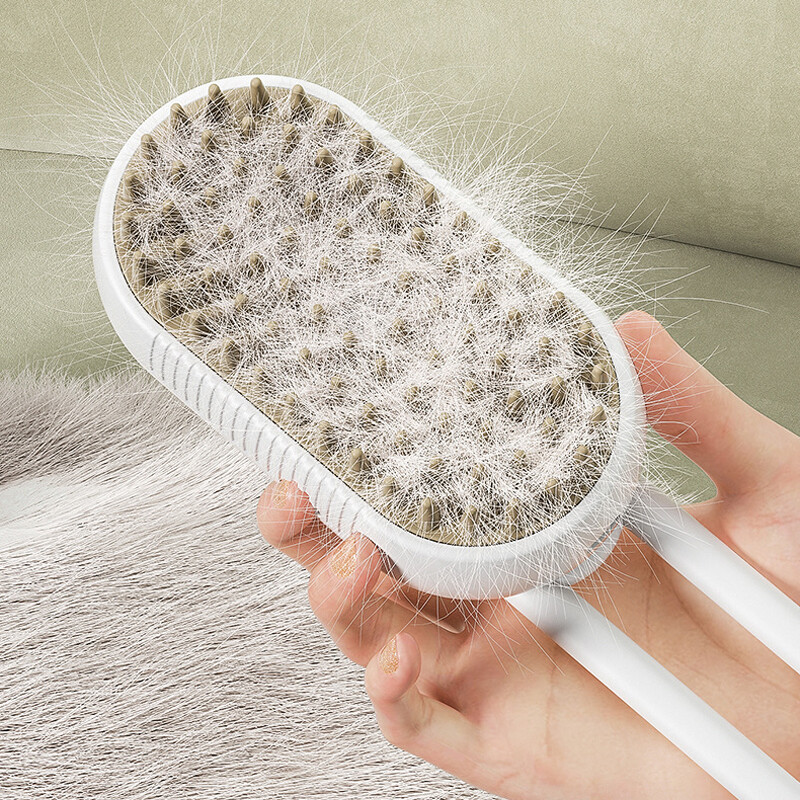 Steamy Brush Електрически спрей Четка за котешка коса 3в1 Инструмент за обезкосмяване на домашни любимци Въртяща се на 360° дръжка Силиконова многофункционална масажираща гребен