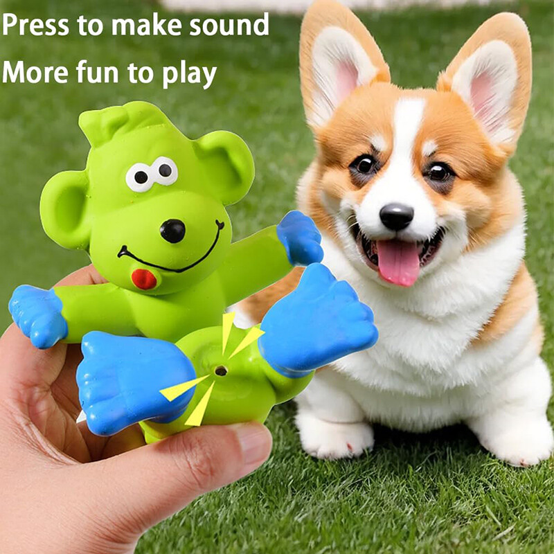 Suņu košļājamā rotaļlieta pērtiķim nīlzirgus formas gumijas mājdzīvnieku čīkstošas rotaļlietas maziem vidēji lieliem suņiem, izturīgas pret sakodieniem griežamiem zobiem Suņa skaņas rotaļlieta