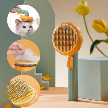 Pumpkin Pet Cat Grooming Comb Self Cleaning Slicker Brush for Cat Puppy Rabbit Премахва разхлабените подложки и гребен за заплетена коса