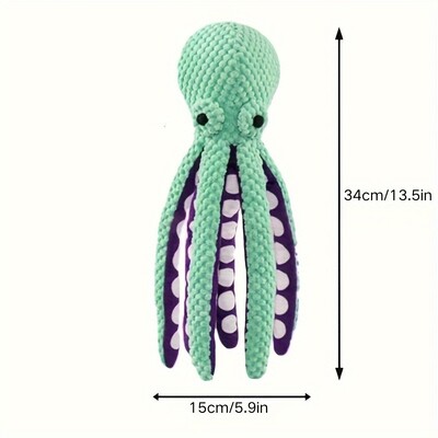 Izturīga astoņkāja plīša suņu rotaļlieta ar čīkstētāju - izturīgs pret sakodieniem, zobu tīrīšanas dizains vidējām šķirnēm
