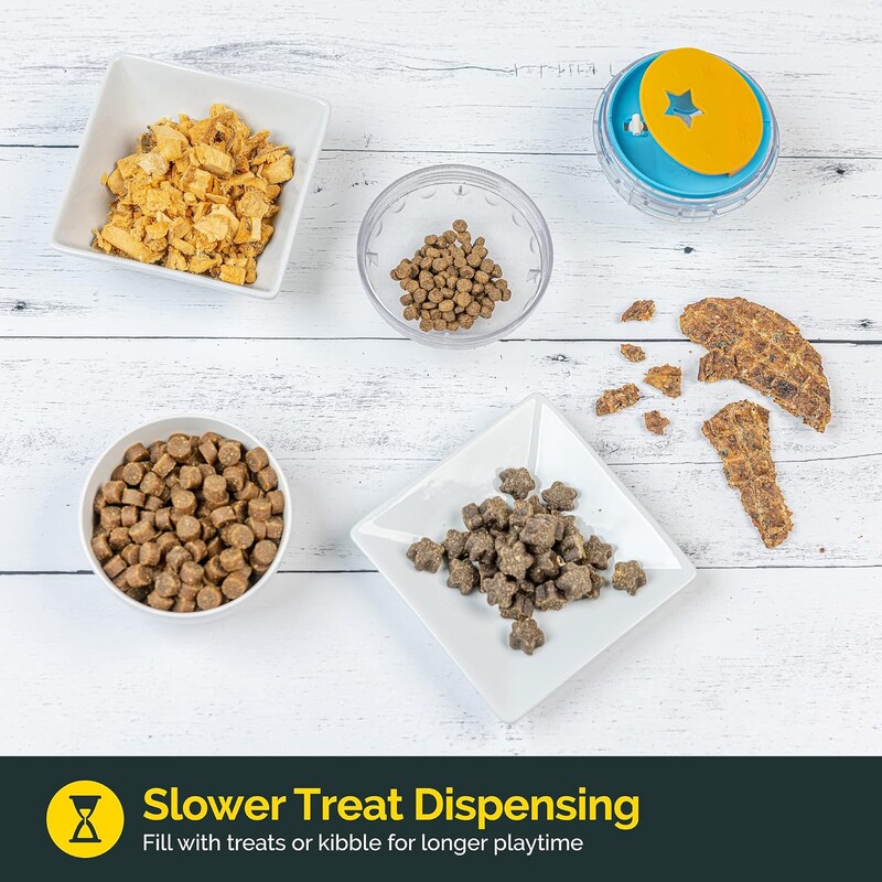 IQ kārumu dozators suņu kārumu dozators rotaļlieta bumbu interaktīva suņu rotaļlieta — 4 collu suņu barības rotaļlietas stimulācija, lēns padevējs